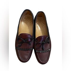 Allen Edmonds WOODSTOCK Loafers Leather Braided Tie Burgundy Mens 9 B